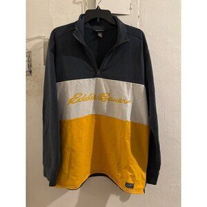 Eddie Bauer Men's Pullover 1/4 Zip Color block & Spell out Sweatshirt Size Large